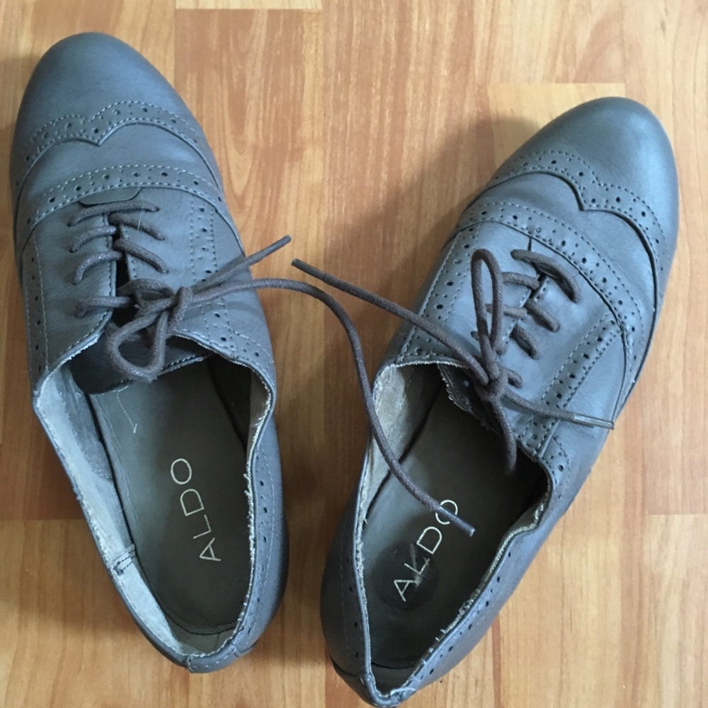 Aldo grey gray leather oxfords brogues 6